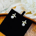 Elegant French Vintage Enamel Bowknot Zircon Studs With Faux Pearl Drop For Women Luxury Earrings view 2