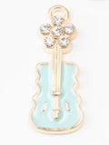Enamel Guitar Charms With Crystal Flower In Four Colors view 3