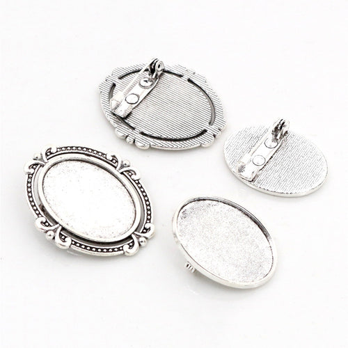 18x25mm Inner Size Alloy Brooch Pendant Tray Base 6g Time Gem DIY Jewelry Findings