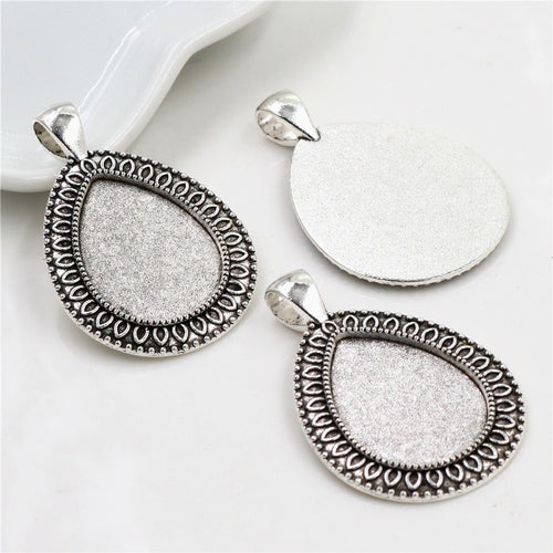 18x25mm Inner Diameter Waterdrop Alloy Pendant Tray Base, 5.5g DIY Jewelry Settings