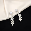 Elegant Pearl Stud Long Wheat Tassel Drop With Rhinestone Crystal Leaf Dangle Earrings view 1