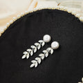 Elegant Pearl Stud Long Wheat Tassel Drop With Rhinestone Crystal Leaf Dangle Earrings view 3
