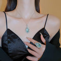 Palace Style Blue Zircon Teardrop Flower Pendant Pearl Collarbone Necklace view 4
