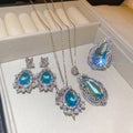 Palace Style Blue Zircon Teardrop Flower Pendant Pearl Collarbone Necklace view 1