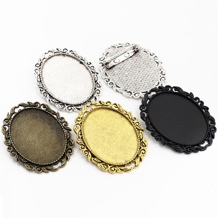 30x40mm Alloy Brooch Pendant Base Tray For Time Gem DIY Jewelry Making Accessories 10g