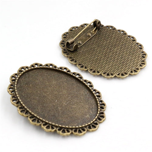 30x40mm Oval Alloy Brooch Pendant Tray Bezel Settings DIY Jewelry Findings 9g