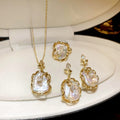 Gold Plated Baroque Pearl Flower Jewelry Set With Silver Pin Stud Earrings Ring Necklace view 1