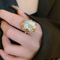 Gold Plated Baroque Pearl Flower Jewelry Set With Silver Pin Stud Earrings Ring Necklace view 4