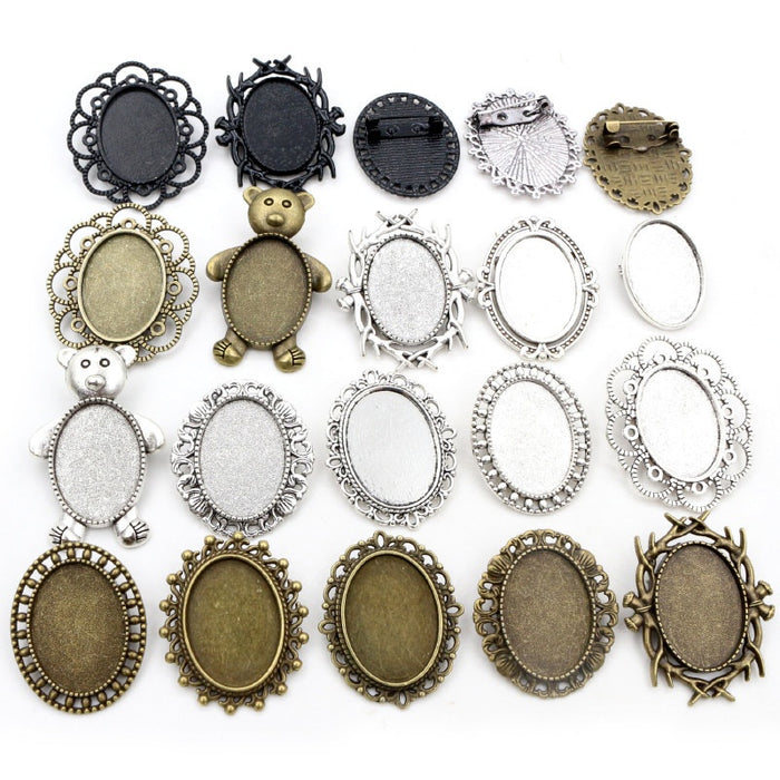 18x25mm Inner Size Alloy Brooch Pendant Bezel Tray 7g For DIY Jewelry Findings