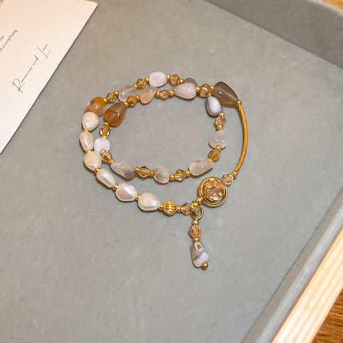 Korean Vintage Faux Pearl Crystal Beaded Bangle Minimalist Geometric Fashion Bracelet