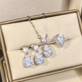 Clear Sparkling Water Drop Jewelry Set, Light Luxury Earrings And Necklace For Banquet view 1