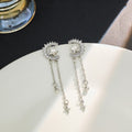 Luxury Rhinestone Crescent Moon Star Chain Tassel Drop Earrings For Women Elegant Korean Silver Needle Earrings view 1