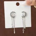 Luxury Rhinestone Crescent Moon Star Chain Tassel Drop Earrings For Women Elegant Korean Silver Needle Earrings view 4