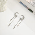Luxury Rhinestone Crescent Moon Star Chain Tassel Drop Earrings For Women Elegant Korean Silver Needle Earrings view 3
