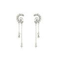 Luxury Rhinestone Crescent Moon Star Chain Tassel Drop Earrings For Women Elegant Korean Silver Needle Earrings view 5