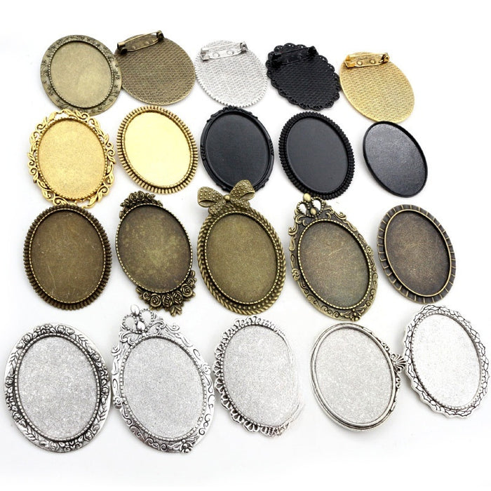 30x40mm Oval Alloy Brooch Cabochon Tray Settings For DIY Jewelry Making Accessories 12g