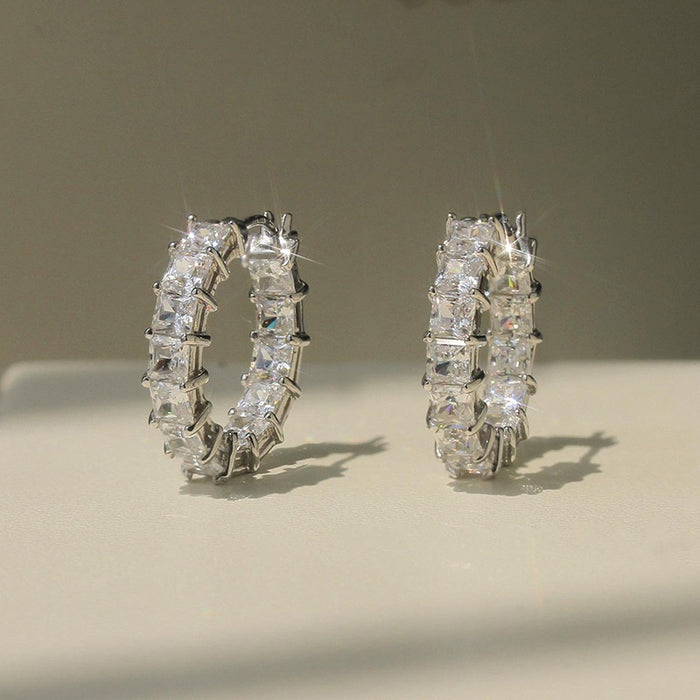 Micro Paved Square Zircon Hoop Earrings For Women, Luxury Fashion Round Circle Ear Jewelry