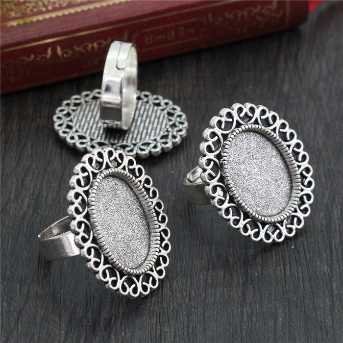 Time Gemstone Theme 13x18mm Inner Diameter 6g Oval Alloy Ring Gemstone Setting Base For DIY Pendant Accessories