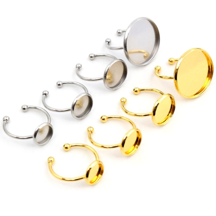Stainless Steel Double Ball Open Gold Ring Cabochon Setting Base With 6-25mm Inner Diameter