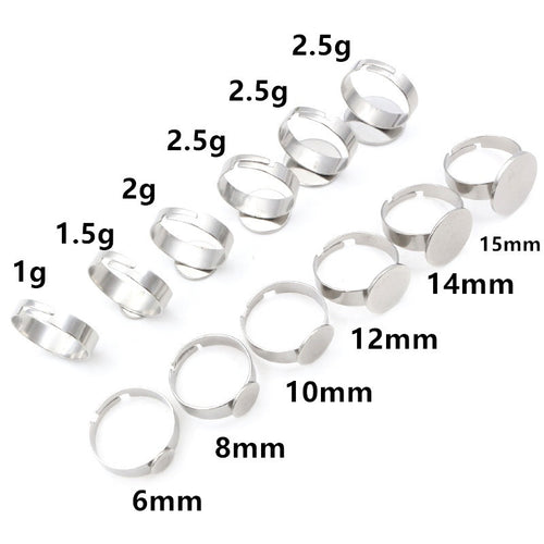 Flat Stainless Steel Adjustable Ring Base, Gold 6-15mm Inner Diameter Gemstone Tray Setting