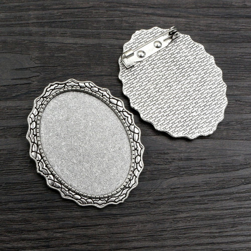 30x40mm Oval Alloy Brooch Pendant Base Tray DIY Jewelry Findings For Gemstone Cabochons 10g