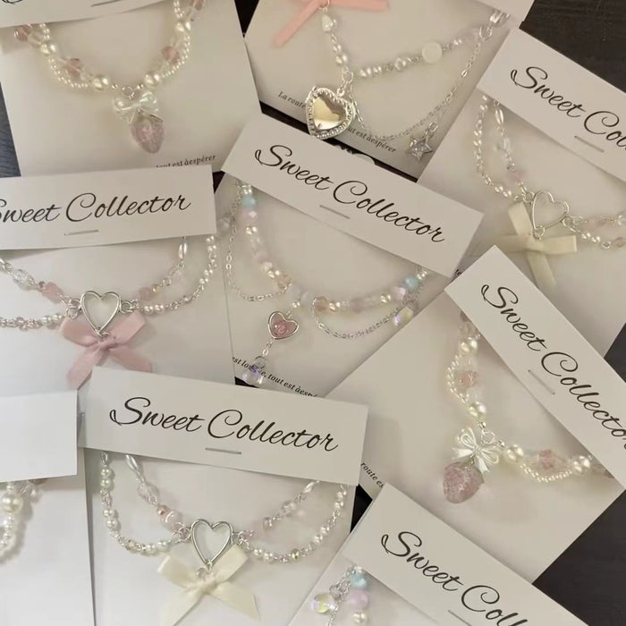 Korean Style Faux Pearl Heart Bow Choker Necklace Sweet Fresh Feminine Collarbone Jewelry