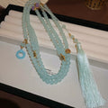 New Chinese Style Cyan Blue Liuli Glass Fu Charm Tassel Side Chain Necklace for Mamian Skirt view 4