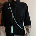 New Chinese Style Cyan Blue Liuli Glass Fu Charm Tassel Side Chain Necklace for Mamian Skirt view 1