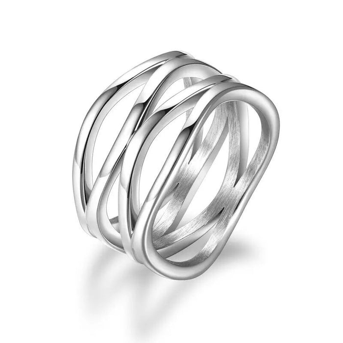 European American Geometric Line Ring Hollow Design Minimalist Women Finger Ring Fashion Jewelry