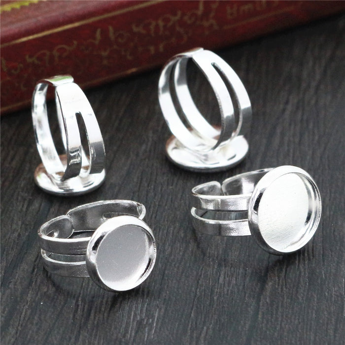Silver Tone Ring Bezel Settings For 8/10/12mm Cabochons DIY Jewelry Findings 1g
