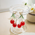 Elegant Sweet Cherry Fruit Clip-On Alloy With Green Enamel Leaves And Glossy Acrylic Cherries Earrings view 2