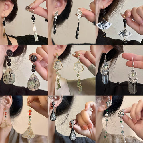 New Chinese Style Pearl Tassel Drop Earrings With Bamboo Joint Floral Design