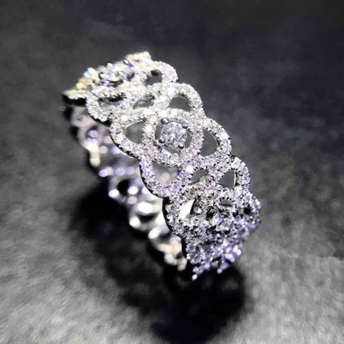 Classic Hollow Floral Full Band Ring For Women Light Luxury Simple Versatile Statement Jewelry