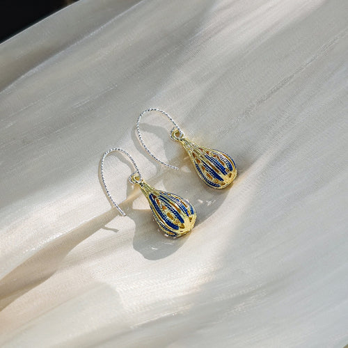 Luxury New Chinese Style Geometric Teardrop Hook With Blue Enamel Stripes And Alloy Filigree Earrings