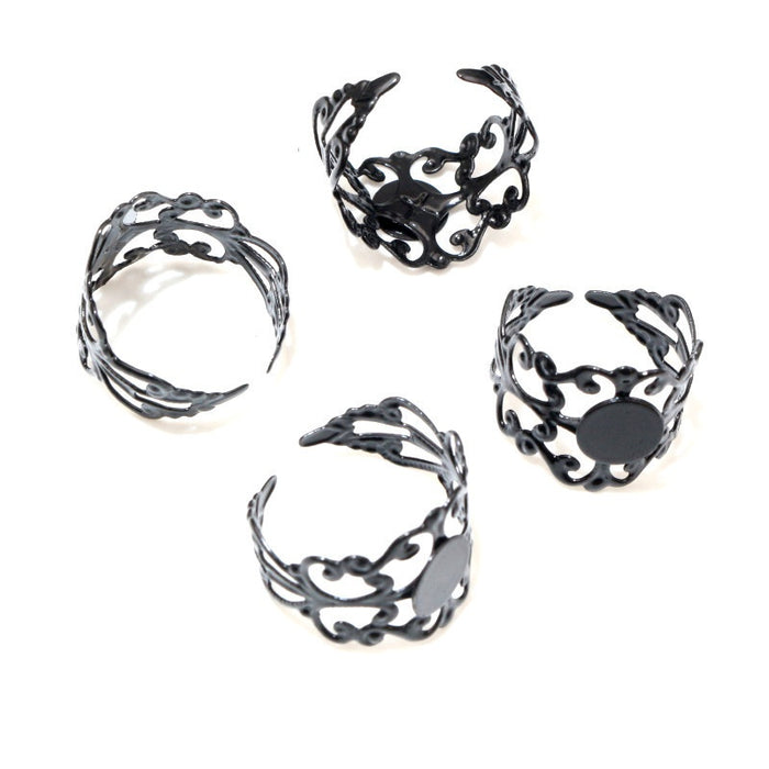 8mm Inner Diameter Black Lace Alloy Ring Gemstone Base Tray DIY Pendant Jewelry Findings 1.5g