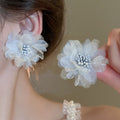 Fresh Forest Style Mesh Flower Stud Earrings With Silver Pins For Sweet Girls view 4