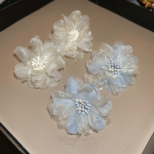 Fresh Forest Style Mesh Flower Stud Earrings With Silver Pins For Sweet Girls