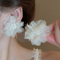 Fresh Forest Style Mesh Flower Stud Earrings With Silver Pins For Sweet Girls view 3