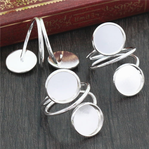 12mm Double Tray Adjustable Ring Cabochon Bezel Base For DIY Gemstone Jewelry Accessories 3g