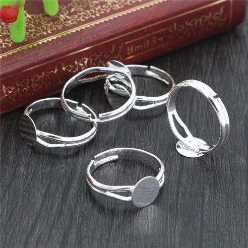 Silver Plated Flat Bottom Copper Ring Blank Cabochon Setting 6-12mm For DIY Jewelry