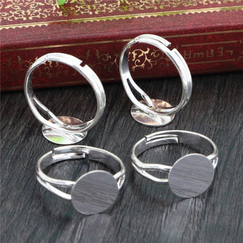 Silver Plated Flat Bottom Copper Ring Blank Cabochon Setting 6-12mm For DIY Jewelry