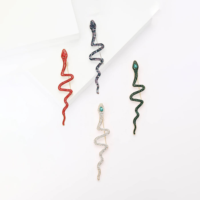 Luxury Alloy Rhinestone Snake Brooch For Suits And Formal Wear