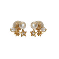 French Chic Gold Plated Faux Pearl Star Double Sided Silver Pin Drop Earrings for Women view 5