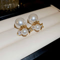 French Chic Gold Plated Faux Pearl Star Double Sided Silver Pin Drop Earrings for Women view 4