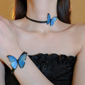 Alloy Gradient Blue Butterfly Jewelry Set With Earrings Bracelet Necklace Sweet Princess Style view 2