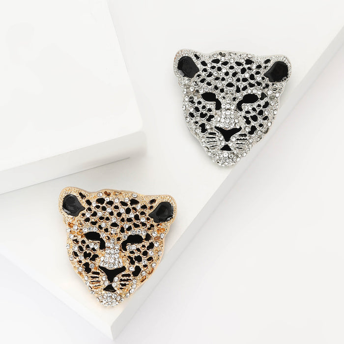 Metal Alloy Rhinestone Leopard Head Brooch For Men And Women Apparel