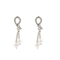 Light Luxury Rhinestone Teardrop Pearl Tassel Chain Drop Clip Stud Earrings view 5