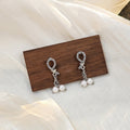 Light Luxury Rhinestone Teardrop Pearl Tassel Chain Drop Clip Stud Earrings view 2