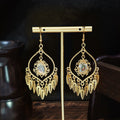 Vintage Ethnic Alloy Teardrop Crystal Pendant Chandelier Feather Tassel Bohemian Dangle Earrings view 4