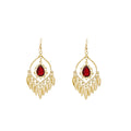 Vintage Ethnic Alloy Teardrop Crystal Pendant Chandelier Feather Tassel Bohemian Dangle Earrings view 5